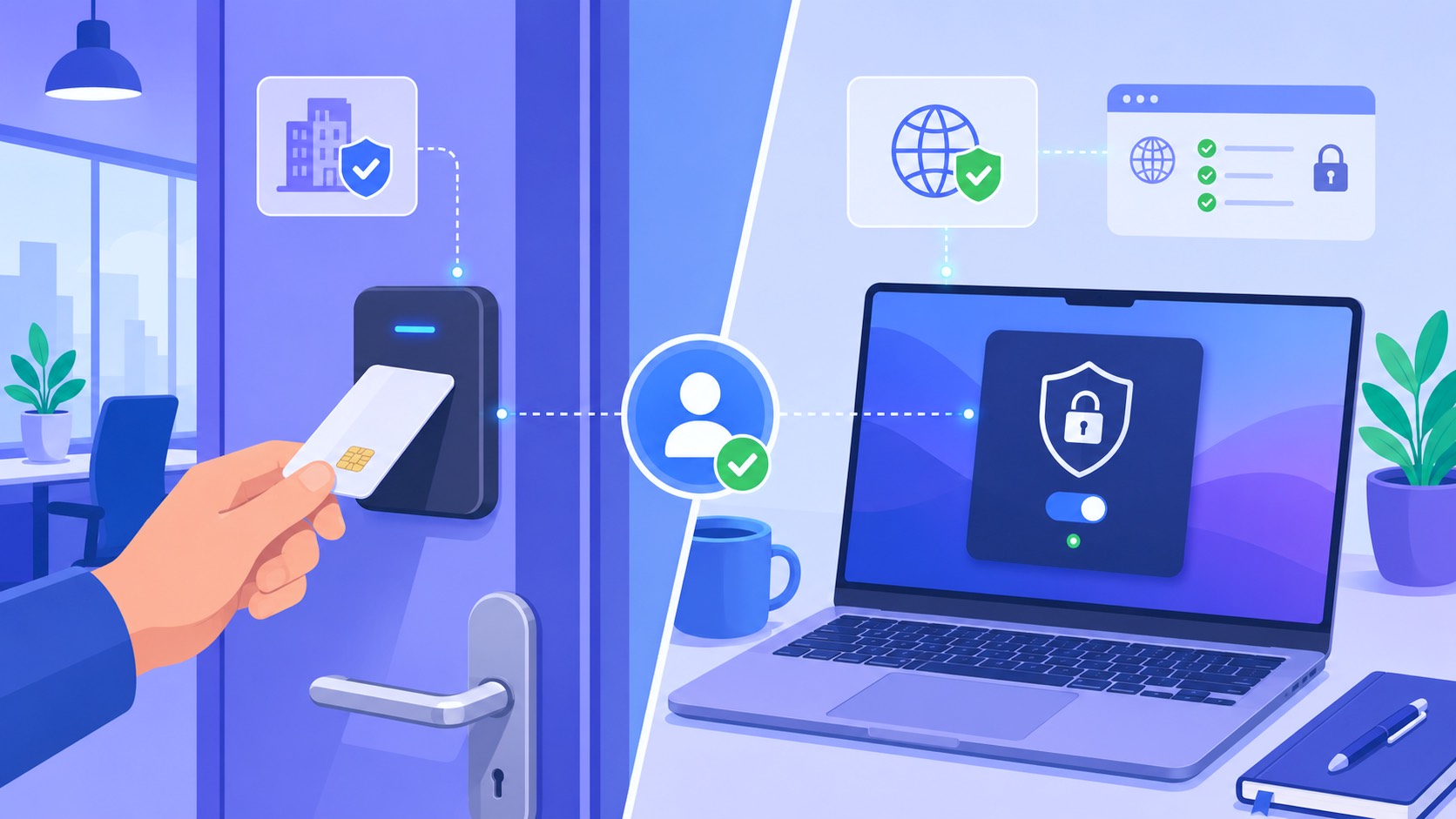 Physical door access and logical Mac access connected by one credential.